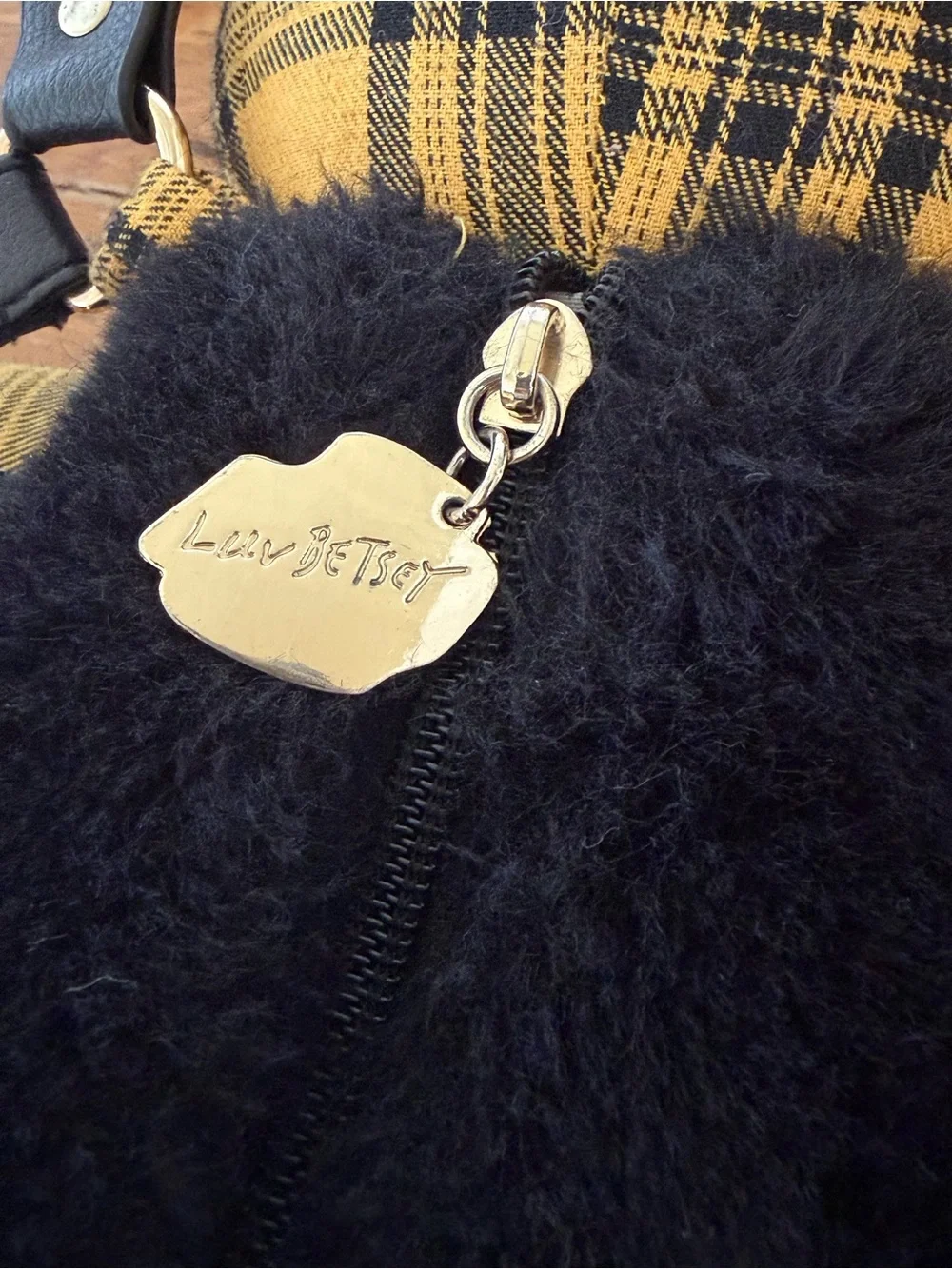Rare Betsey Johnson Plush Cat Backpack | Yellow Plaid | Y2K